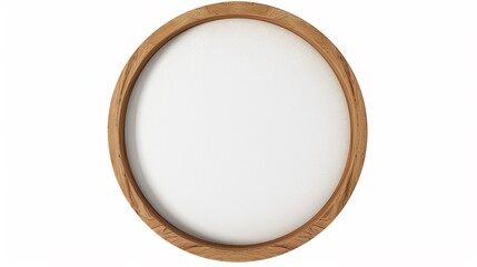 Wooden circle Frame with Poster Mockup isolated on white background.