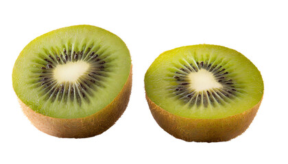 Kiwi fruit isolated on a transparent background. Kiwi cut in half.