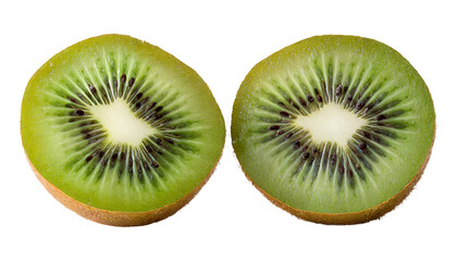 Kiwi fruit isolated on a transparent background. Kiwi cut in half.