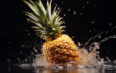 Pineapples were thrown into the water and splashed.