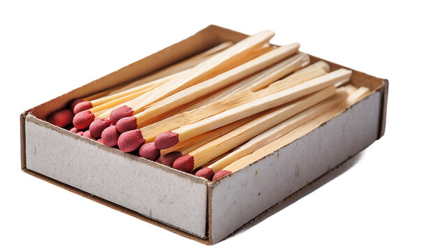 Wooden matchsticks in a cardboard box, isolated on transparent background