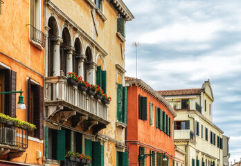 Fototapeta na wymiar Facades of old buildings, Venice, Italy, Europe