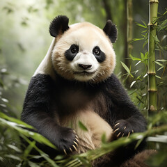 Obraz premium A serene portrait of a panda with dreams of bamboo generative ai
