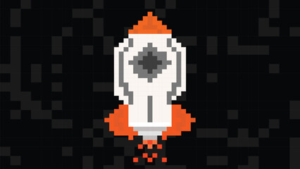 Rocket pixel art background design 