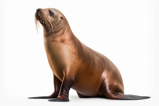 Sea Lion on a white background. Animal side portrait.