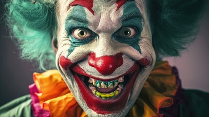 Close-up portrait of a scary clown. Halloween. Horror - obrazy, fototapety, plakaty