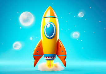 Colorful Rocket Toy on Blue Sky Background