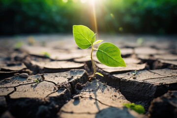 Green Plant are growing in dry ground , Concept nature conservation.