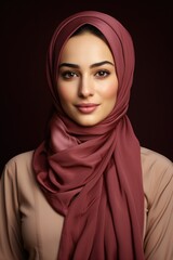 portrait of beautiful muslim woman in fashionable dress with hijab