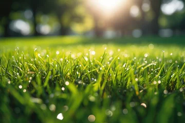 Keuken spatwand met foto Green leaves decorated with beautiful morning dew © Ivy