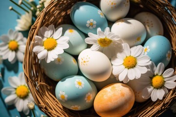 Obraz na płótnie Canvas Easter eggs in a basket