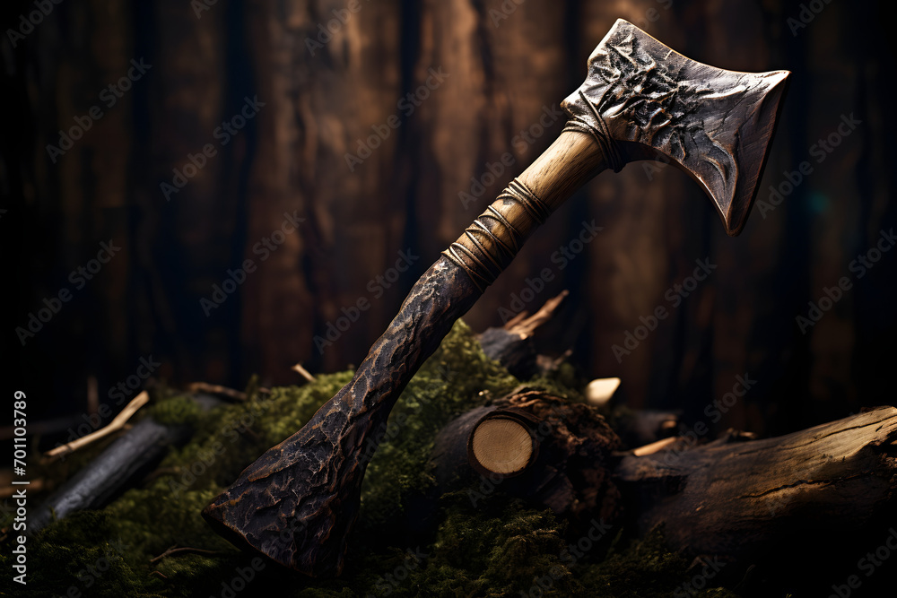 Wall mural viking axe, forged axe, axe, beautiful axe, wood chopping with an axe, lumberjack axe