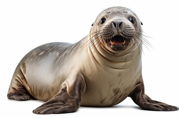 Fototapeta premium Seal isolated on a white background. Animal side portrait.