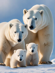 Polar Bear Family With Snow Outdoors. Generative AI