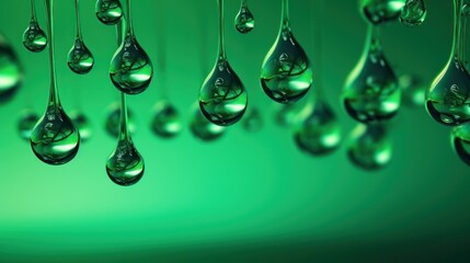 Drops of water on a green background