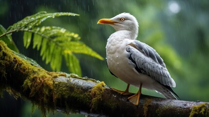 Obraz premium Seagull in the rain in the rainforest of Costa Rica