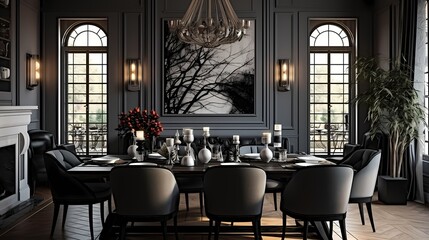 Fototapeta na wymiar Stylish dining area with a blend of classic and modern design elements, creating a timeless aesthetic