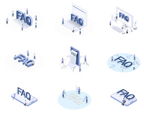 isometric design illustration set, Faqs concept illustration,business person