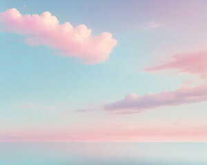 Paisaje Cielo azul con nubes en tonos rosa pastel. Amanecer. - obrazy, fototapety, plakaty