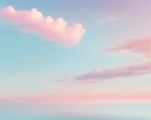 Foto op Plexiglas Paisaje Cielo azul con nubes en tonos rosa pastel. Amanecer. © Alejandra
