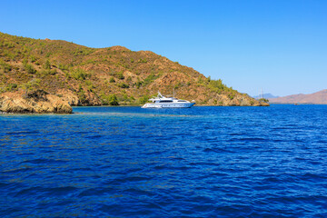Fototapeta na wymiar Cove for yacht mooring. Background with selective focus and copy space