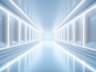 Abstract futuristic light corridor interior, Modern minimal background, 3D Rendering