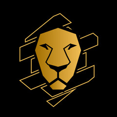 Golden Lion Face on a Black Background 