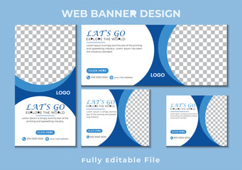 Modern banner design web template Set, Horizontal header web banner. blue cover 