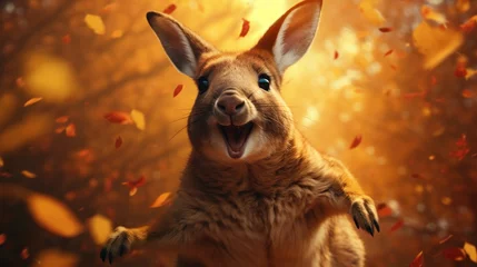 Fotobehang Funny kangaroo in autumn forest © Ali