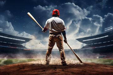 Baseball player hitting a baseball, baseball field, baseball, sports - Powered by Adobe