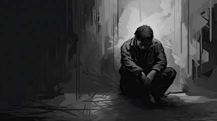 depression sadness and loneliness concept art illustration - obrazy, fototapety, plakaty