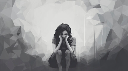 depression sadness and loneliness concept art illustration of woman - obrazy, fototapety, plakaty