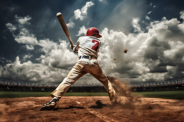 Baseball player hitting a baseball, baseball field, baseball, sports