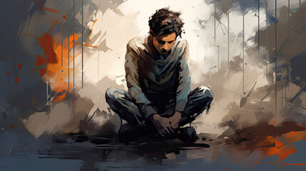 depression sadness and loneliness concept art illustration of a man
