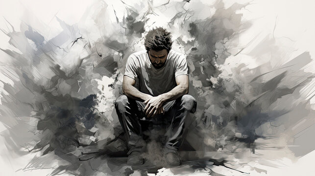 depression sadness and loneliness concept art illustration