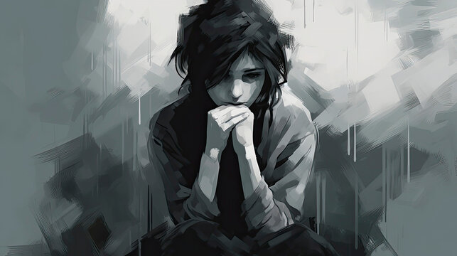 depression sadness and loneliness concept art illustration