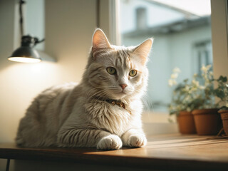 Closeup portrait of Cute Cat looking up, lovely big cat, studio portrait, cat sitting, pet concept.