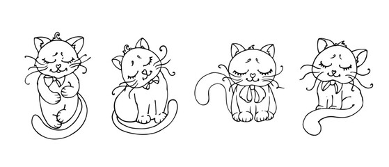 Set of sketches, doodles of little kittens. Vector graphics.