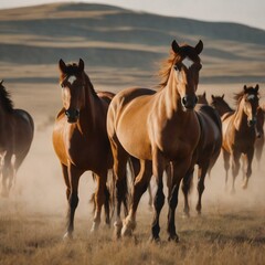 Wild horses standing on steppe
