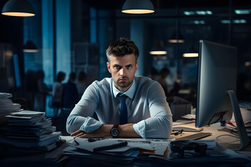 Man sitting in his office, office, working, office work, man sitting in office