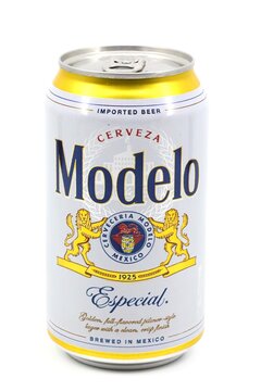 Can of modelo especial isolated on white background. brewed in mexico and distributed worldwide. Las Vegas, Nevada, USA - January 1