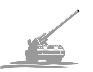 Silhouette of a huge self-propelled gun. 2S7 Pion self-propelled 203mm cannon. Vector image for prints, poster or illustrations.