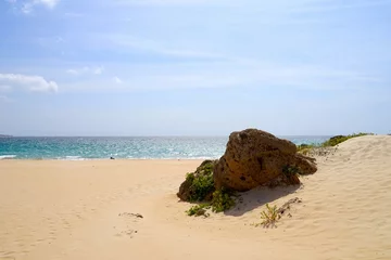 Photo sur Plexiglas Plage de Bolonia, Tarifa, Espagne Rock in the dunes of Bolonia near the beach and Atlantic Ocean, Costa de la Luz, Andalusia, Spain