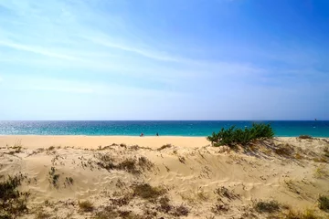 Photo sur Plexiglas Plage de Bolonia, Tarifa, Espagne beautiful beach Playa de Bolonia at the Costa de la Luz seen from the dunes towards the Atlantic Ocean, Andalusia, Cadiz, Spain
