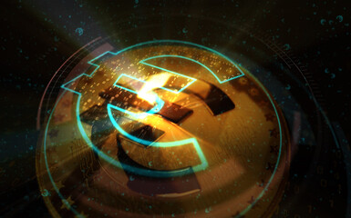 Euro EUR cryptocurrency golden coin 3d illustration