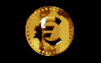 Euro EUR cryptocurrency golden coin 3d illustration