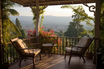 A peaceful veranda with comfortable chairs, inviting you to relax and enjoy the view.