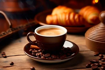 Wandaufkleber breakfast coffee with milk and croissant © Cecilia