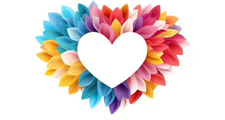 png heart isolated by flower petals isolated in white background valentine's day colorful - obrazy, fototapety, plakaty