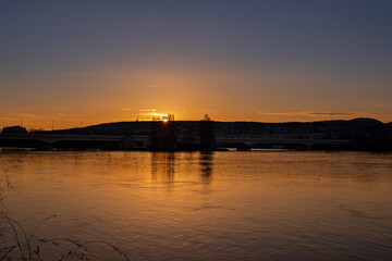 Naklejka premium Sunset over the river Danube Hungary